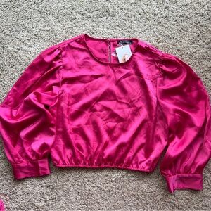 Hot Pink Long Sleeve Crop Top Blouse NWT